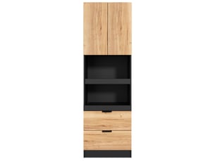 Armoire de cuisine garde-manger 59,5x45x200 cm - 2 tiroirs - plateaux coulissants - fixation antibasculement - mdf - noir