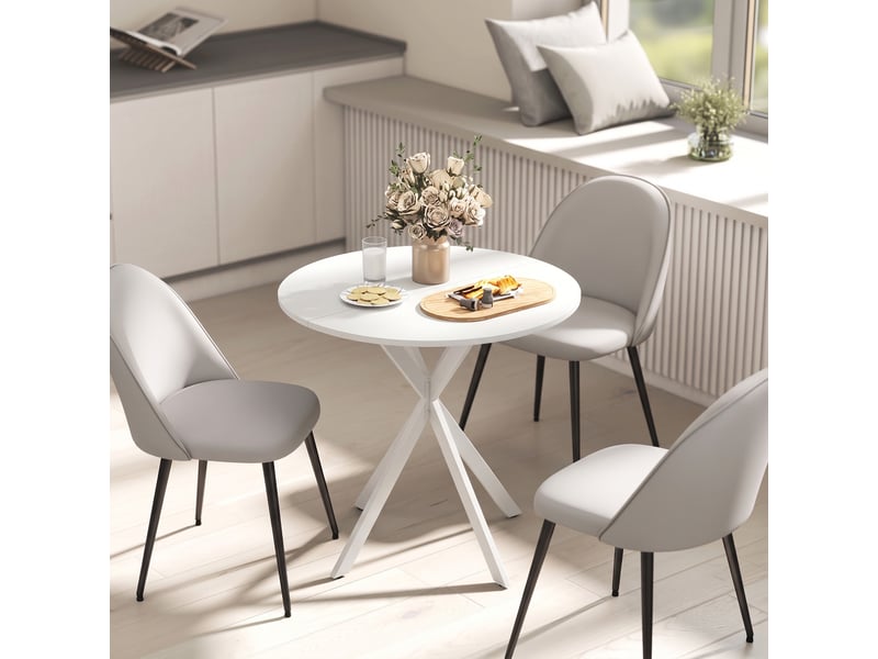  Table ronde style industriel bois métal 2 pers. Dia. 80 cm blanc  - Conforama B