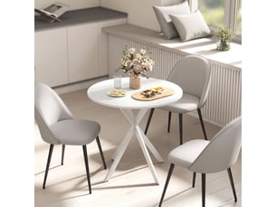 Table ronde style industriel bois métal 2 pers. Dia. 80 cm blanc