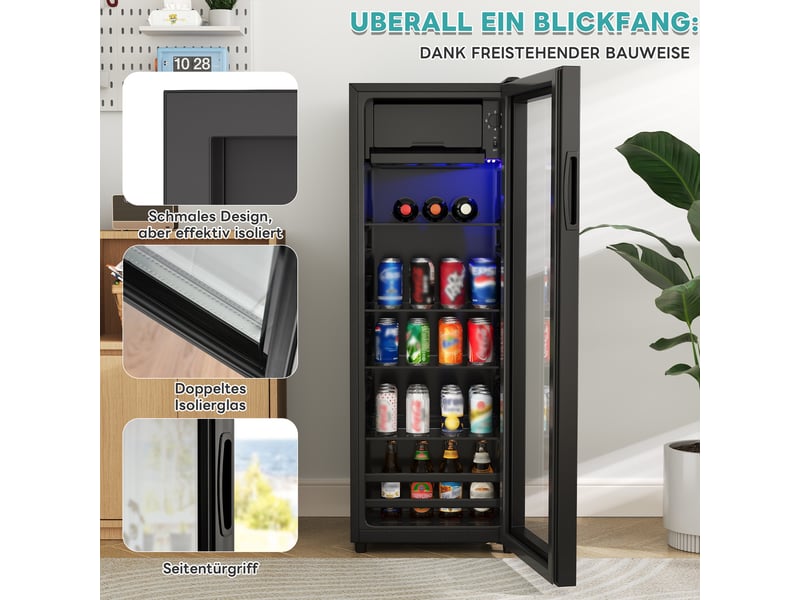  Réfrigérateur à boissons 128l avec congélateur 8l, mini frigo pose libre compact silencieux 43db, 94 canettes, led bleue RH-ES301428SAA - Conforama D