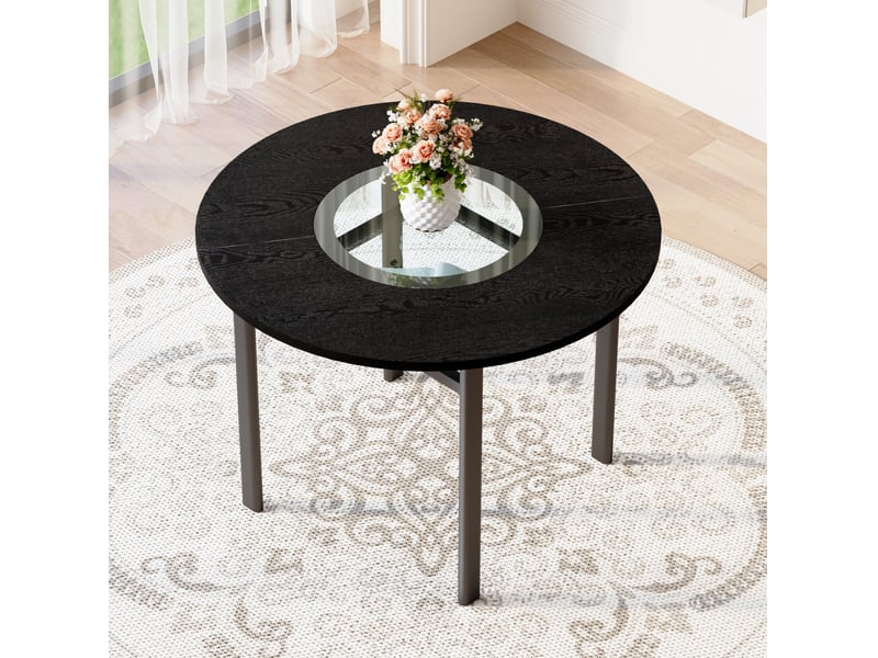  Table à manger ronde noire ø 100 cm, mdf et verre gris, 2 à 4 personnes  - Conforama A