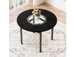 Table à manger ronde noire ø 100 cm, mdf et verre gris, 2 à 4 personnes