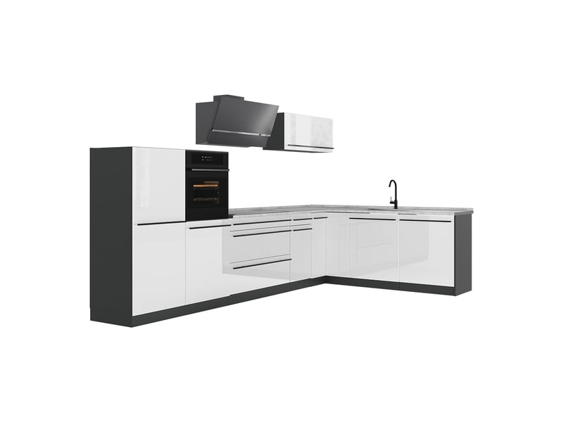  Vicco cuisine en angle, blanc haute brillanceanthracite, 347 x cm plan de travail marbre  - Conforama A