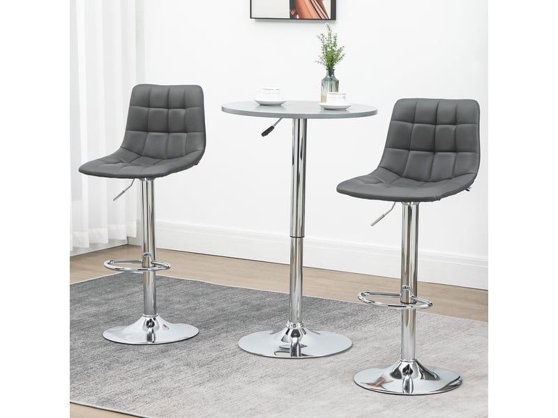  Ensemble de 2 tabourets de bar pivotants en similicuir avec dossier et repose-pieds, 42 x 45 x 89-110 cm, gris  - Conforama D