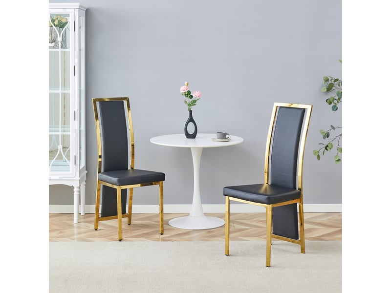  Lot de 2 chaises de salle à manger en cuir pu noir, cadre métallique doré, hauteur 109 cm  - Conforama R