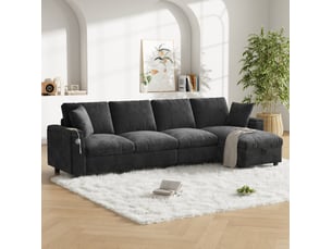 Canapé d'angle réversible convertible VIVRYN 4 places Tissu gris avec coffre de rangement