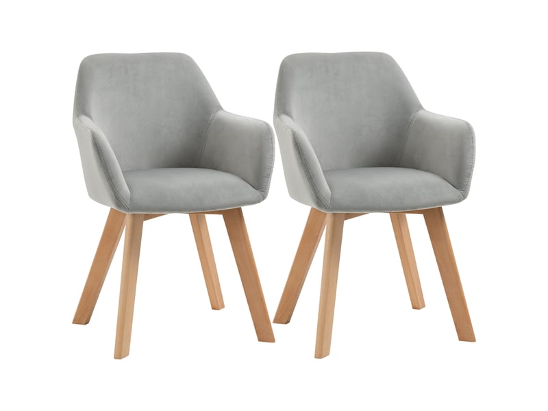  Chaises lot de 2 avec accoudoirs et dossier ergonomique  - pieds en bois, polyester gris 54 × 57 × 80 cm  - Conforama A