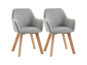 Chaises lot de 2 avec accoudoirs et dossier ergonomique - pieds en bois, polyester gris 54 × 57 × 80 cm