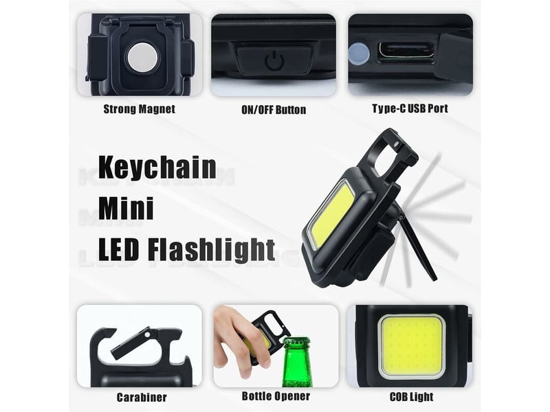 2pcs mini led travail lampes d'inspection rechargeable 500 lumens magnétique lampe de travail portable petites porte-clés lampes de poche - Conforama B