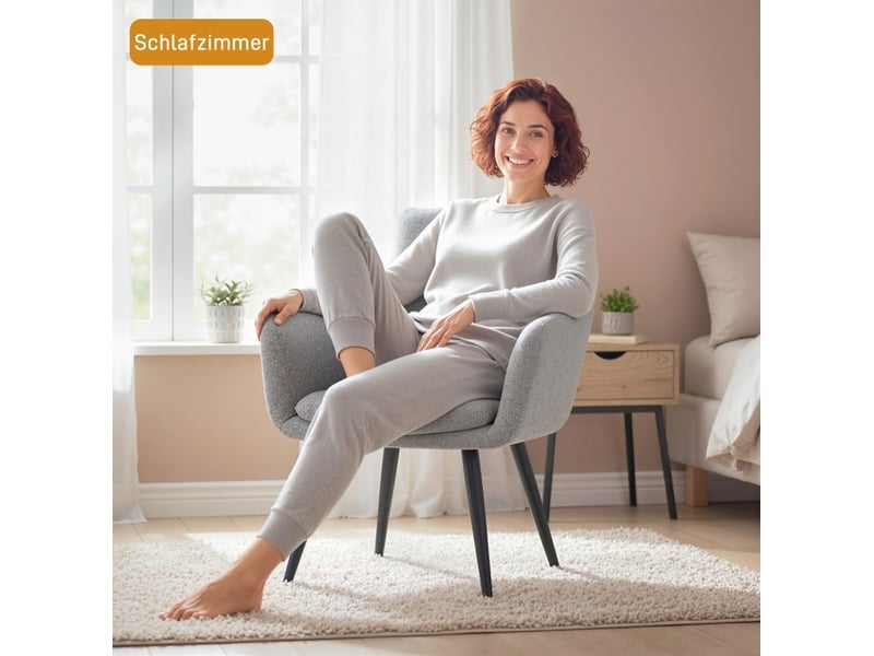  Fauteuil d'accent rembourré avec pieds en métal, aspect lin, gris clair  - Conforama D