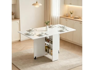 Table à manger pliante gain de place avec roulettes et rangement, table extensible de cuisine pour 6 personnes