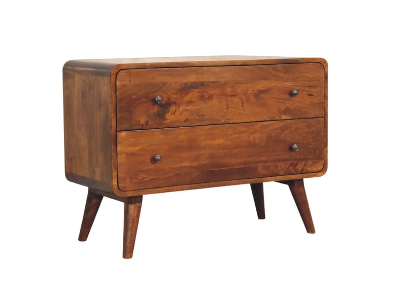  Artisan furniture commode incurvée en bois massif, finition châtaignier, 2 tiroirs  - Conforama C