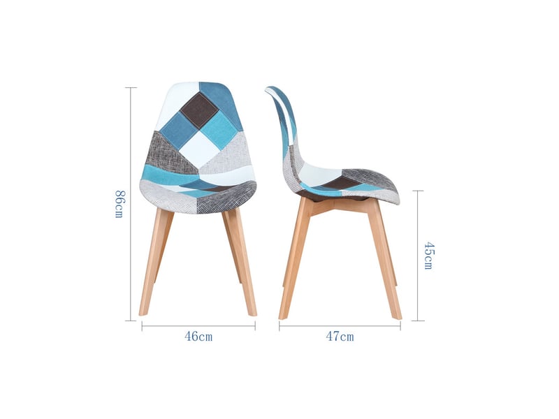  Lot de 4 chaises patchwork - chaises de salle à manger - pieds en hêtre(bleu) - style rétro  - Conforama E