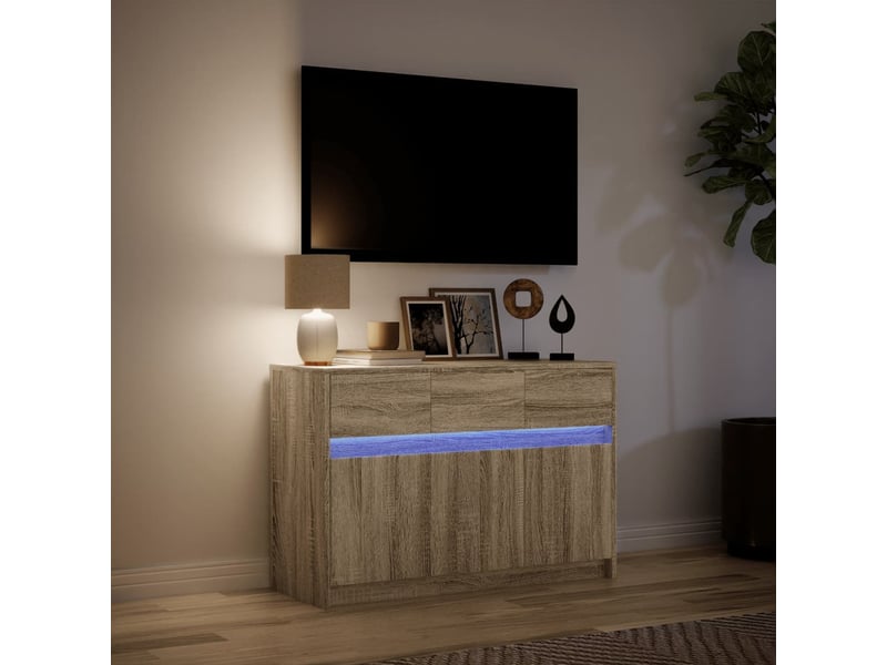 Meuble tv - banc tv - meuble de rangement avec led chêne sonoma 91x34x61 cm bois d'ingénierie - Conforama E