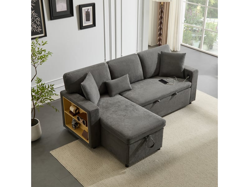 Canapé d'angle convertible - convertible en lit - tissu oxford doux - port usb intégré 214x131x87cm - Conforama D