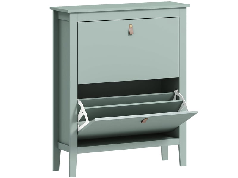  Meuble à chaussures 14 paires, étagères amovibles et réglables, armoire à chaussures avec 2 tiroirs rabattables, vert  - Conforama B
