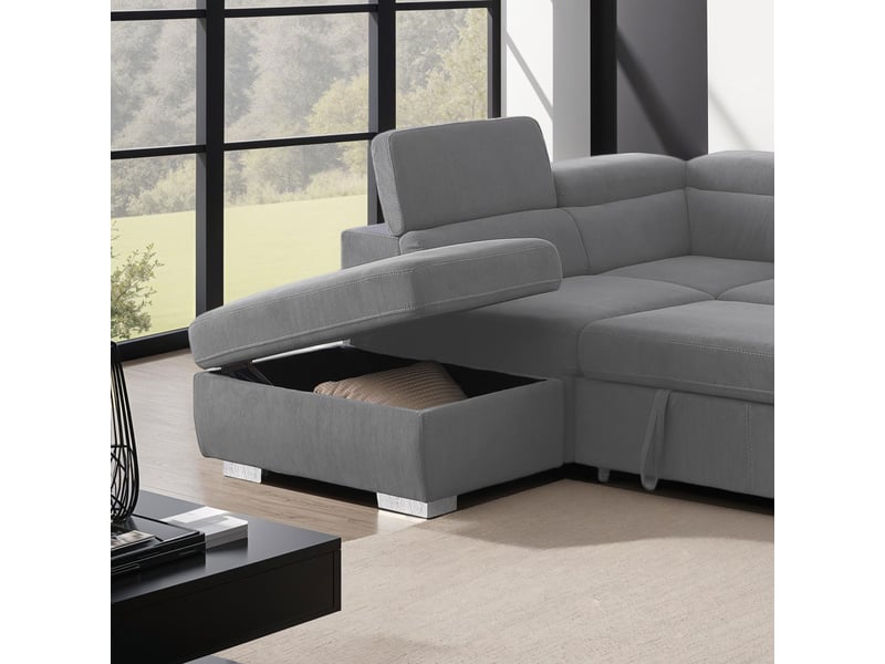  Canapé d'angle à gauche convertible 7 places velours gris clair - sven  - Conforama E