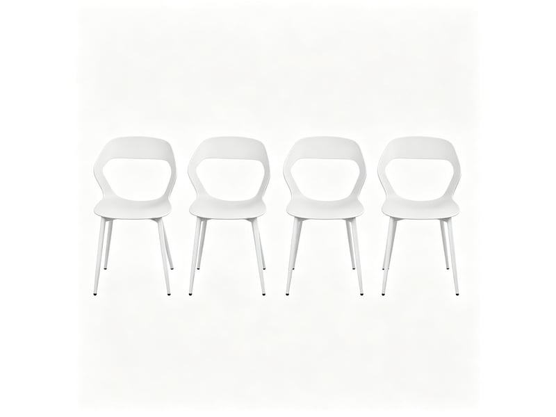  Chaises salle à manger lot de 4 dossier ergonomique  - piètement métal polypropylène blanc 51×44×83 cm  - Conforama A