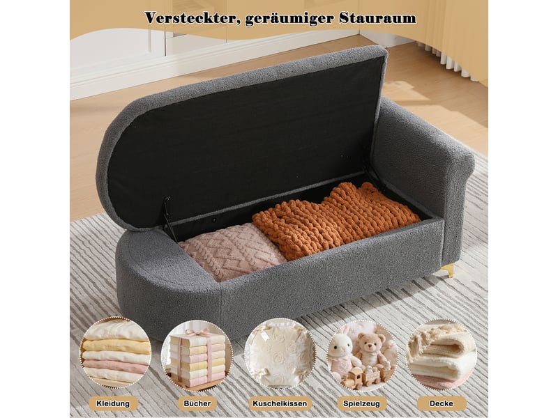 Méridienne canapé 134 cm avec coffre de rangement, chaise longue moderne avec coussins, dossier nuage et tissu bouclé - gris  - Conforama D