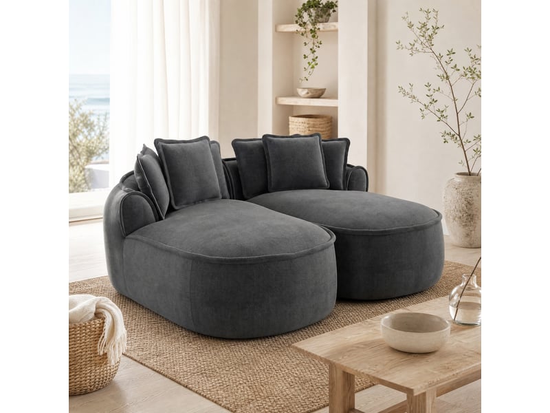  Canapé nuage modulable 2 places 184x164x67 cm, sans montage, coussins inclus, transformable, tissu en chenille, gris  - Conforama B