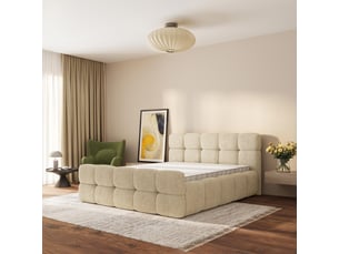 Lit coffre 200x200 cm <strong>MASSENO</strong>  <strong></strong> coloris beige