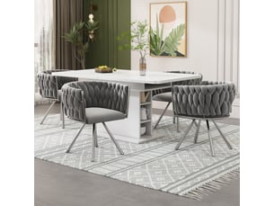 Lot de 4 chaises de salle à manger pivotantes en velours gris et argenté
