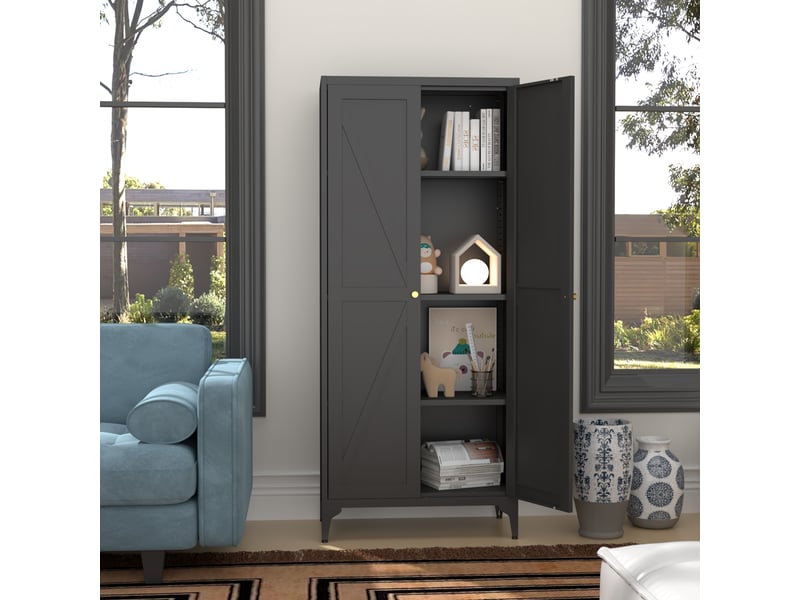 Armoire de rangement cuisine à 2 portes avec 4 étagères réglables - lpospi - poignées dorées acier métal noir - Conforama B