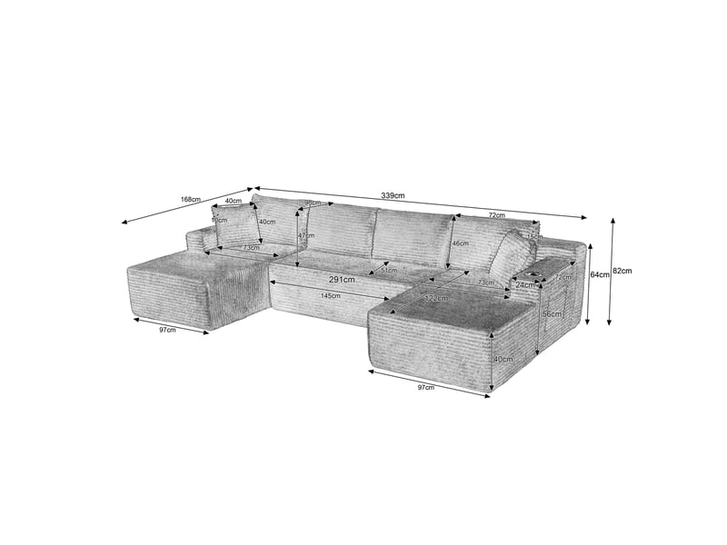Canapé modulable en u 6 places sans structure en velours côtelé vert - Conforama C
