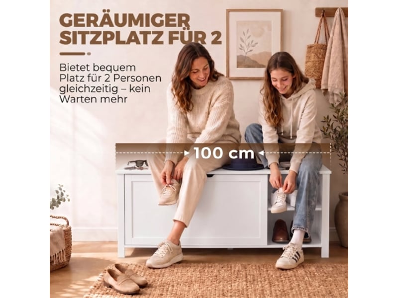  Banc à chaussures blanc avec étagère réglable et compartiment à rabat, rangement pratique  - Conforama B