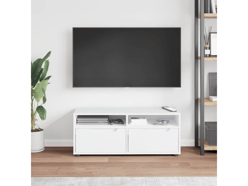  Meuble tv - banc tv - meuble de rangement visnes blanc 100x40x38 cm bois d'ingénierie  - Conforama C
