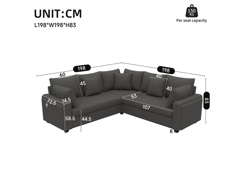  Canapé d'angle l avec éclairage led d'ambiance, port usb, en velours côtelé doux, coussins assortis inclus, design moderne, gris evarich - Conforama C