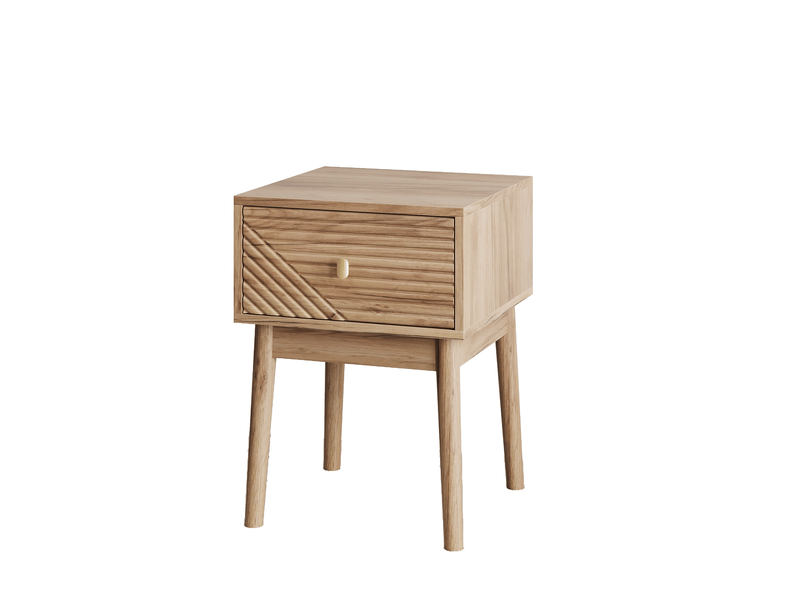  Table de chevet mid-century moderne, chêne, poignées métal, 2 tiroirs, lot de 2, 40 cm  - Conforama D