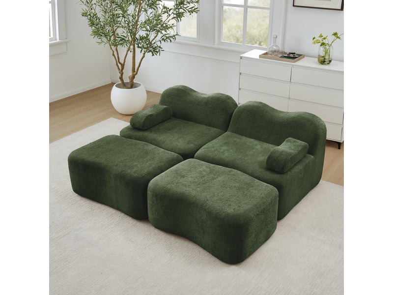  Canapé modulaire avec ottomans, assise profonde et soutien ergonomique en velours vert  - Conforama C