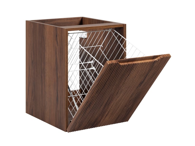 Ensemble salle de bain avec panier à linge et plan novo l.160 cm effet noyer warmia - Conforama E