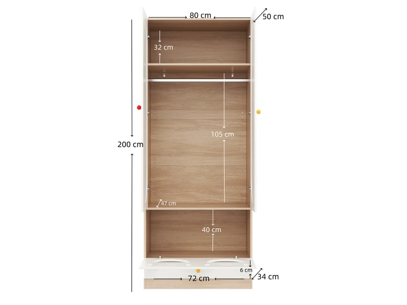  Armoire enfant deux portes 80x50x200 cm - blanc-bois-contraste de couleurs avec design ours  - Conforama C