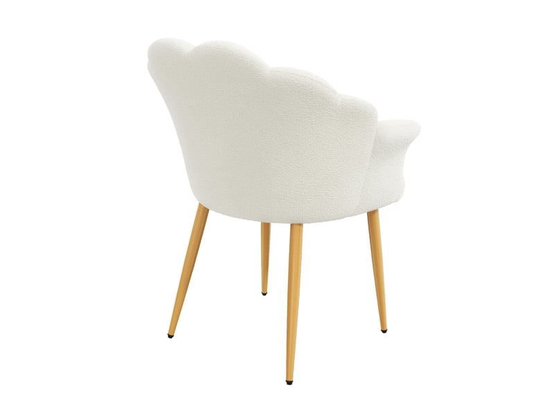  Lot de 6 fauteuils 64x65,5x85 cm, dossier en pétales, pieds en métal doré, blancs  - Conforama E