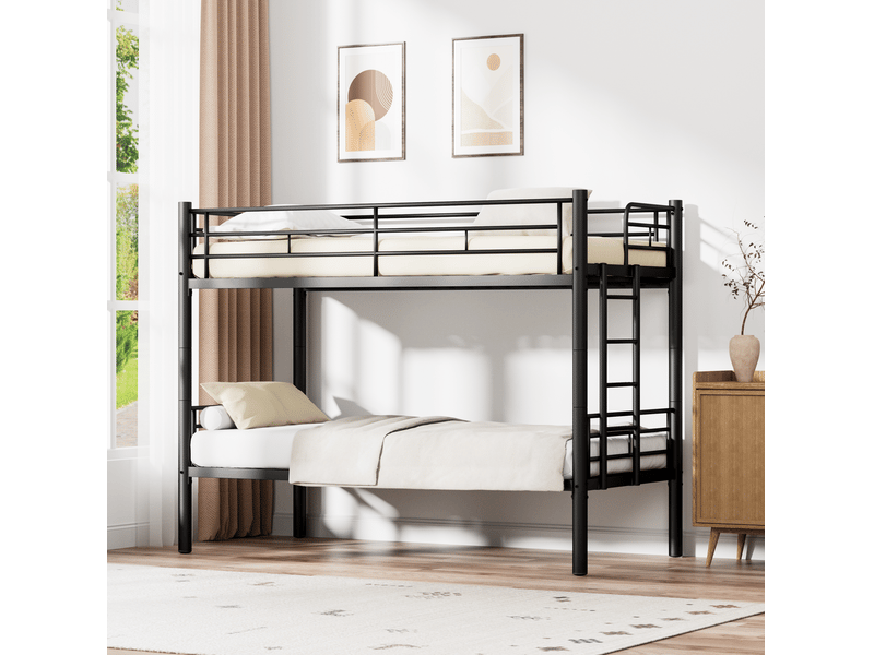  Lit superposé enfant 90x190 cm en métal noir convertible en 2 lits simples  - Conforama E