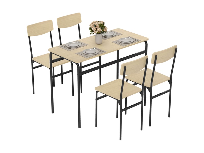 Ensemble de salle à manger 5 pièces avec table rectangulaire et 4 chaises, bois et métal, coloris noir et bois - Conforama A