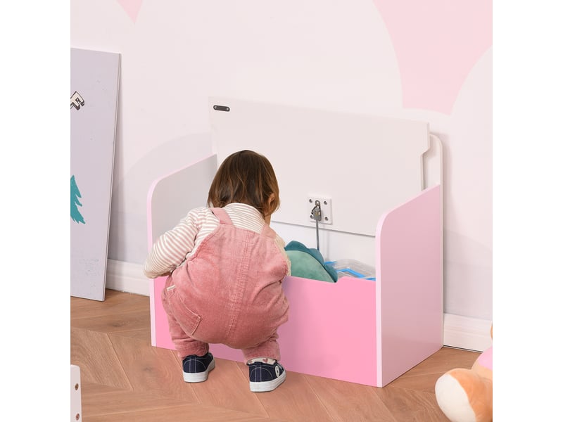  Banc de rangement avec dossier en bois pour enfants de 3 à 6 ans, 60 x 30 x 50 cm, rose  - Conforama C