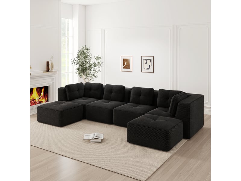 Canapé panoramique modulable 4 places velours côtelé noir – 386 x 177 x 69 cm Fay Lum - Conforama W