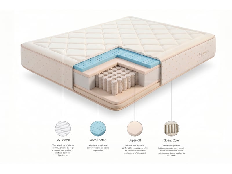 Matelas ressorts ensachés eco nature spring 30 cm - 100x190 cm - fermeté élevée- moonia - Conforama E
