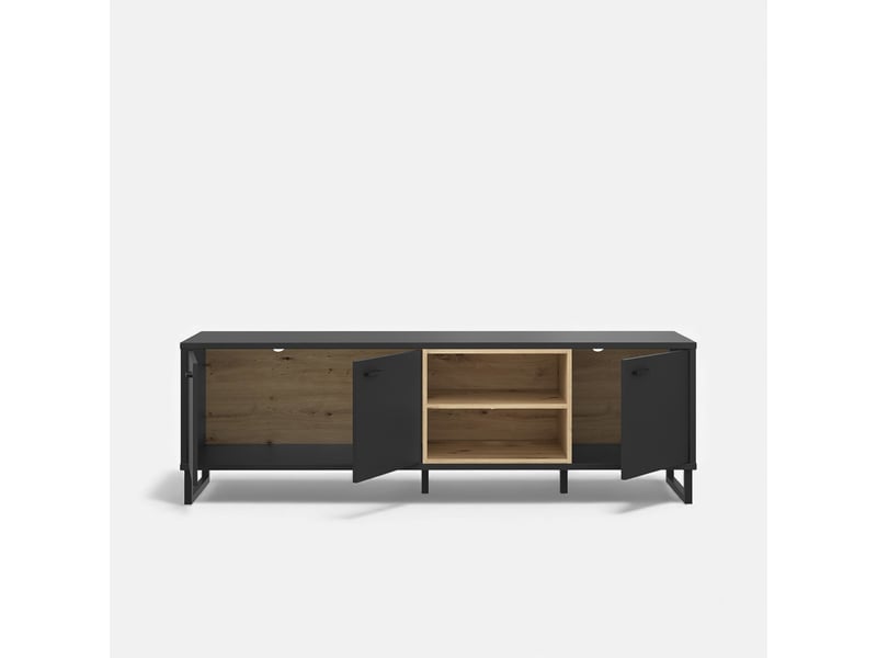 Meuble tv noir et chêne style industriel 175x55 decyma - Conforama C