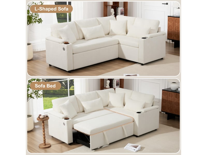 Canapé d'angle droit convertible 4 places tissu beige coffre de rangement canapé d'angle beige - Conforama D