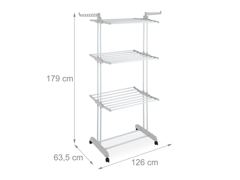  Séchoir à linge mobile tour 179 x 126 x 63,5 cm 4 niveaux avec roulettes design pratique en fer blanc 13_0017301  - Conforama A