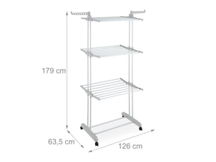 Séchoir à linge mobile tour 179 x 126 x 63,5 cm 4 niveaux avec roulettes design pratique en fer blanc 13_0017301