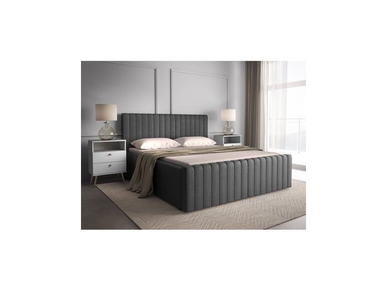 Lit double eloria 160x200 gris anthracite avec tête de lit capitonnée - Conforama B