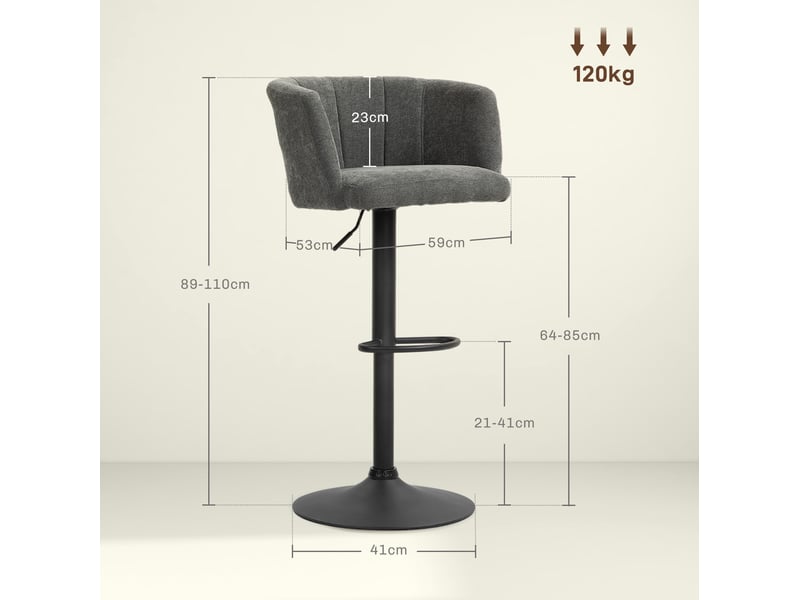 Lot de 2 tabourets de bar pivotants à hauteur réglable avec repose-pieds en polyester gris foncé  - Conforama C
