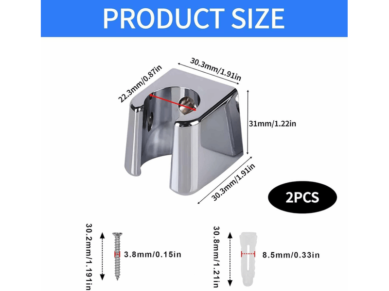 Lot de 2 supports de pommeau de douche argentés - en abs - avec vis - compatible avec la plupart des douches - Conforama B