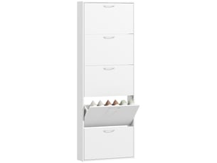 Meuble à chaussures 15 paires, armoire à chaussures étroite moderne avec 5 tiroirs rabattables, 65 x 17 x 180,5 cm blanc