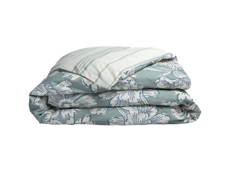 Housse de couette 260x240cm coton imprimé recto floral verso rayé vert sauge et blanc - tamia  - Conforama A